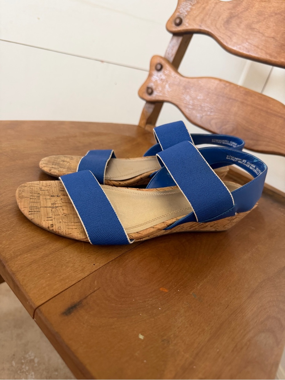 Coach and Four Blue Elastic Cork Wedge Sandals